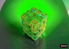 Gemini Plasma Green-Teal/orange Luminary 12mm d6 Dice Block (36 dice)